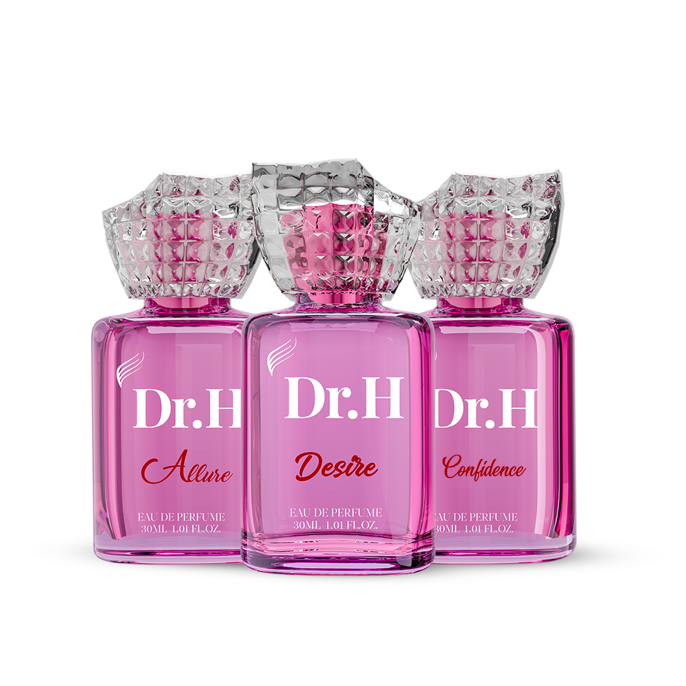 Atlantic Perfumes Dr. H women's fragrance pack with Allure, Mystic and Confidence 30ml perfumes.